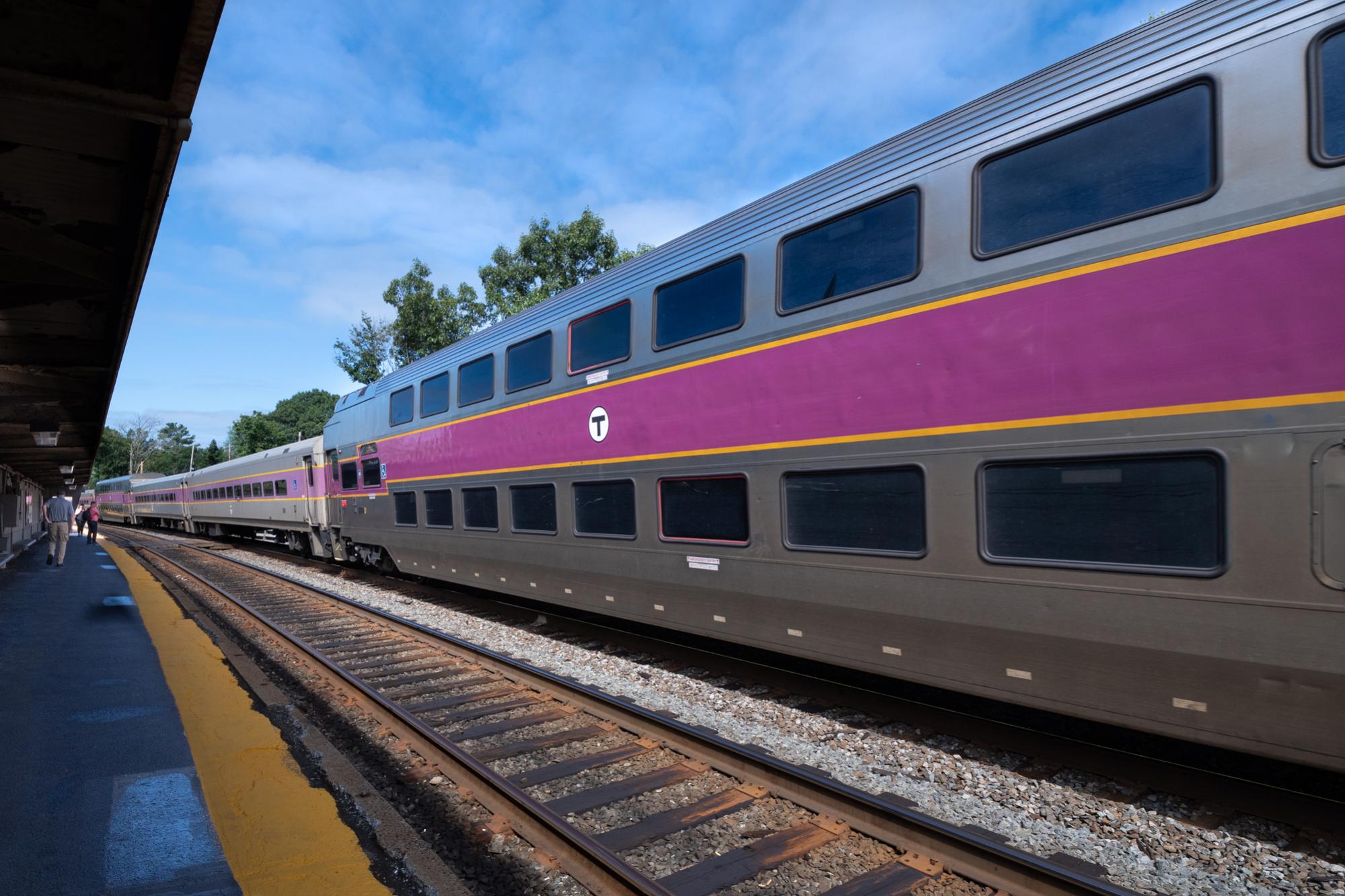 Commuter Rail train passes through Auburndale Station