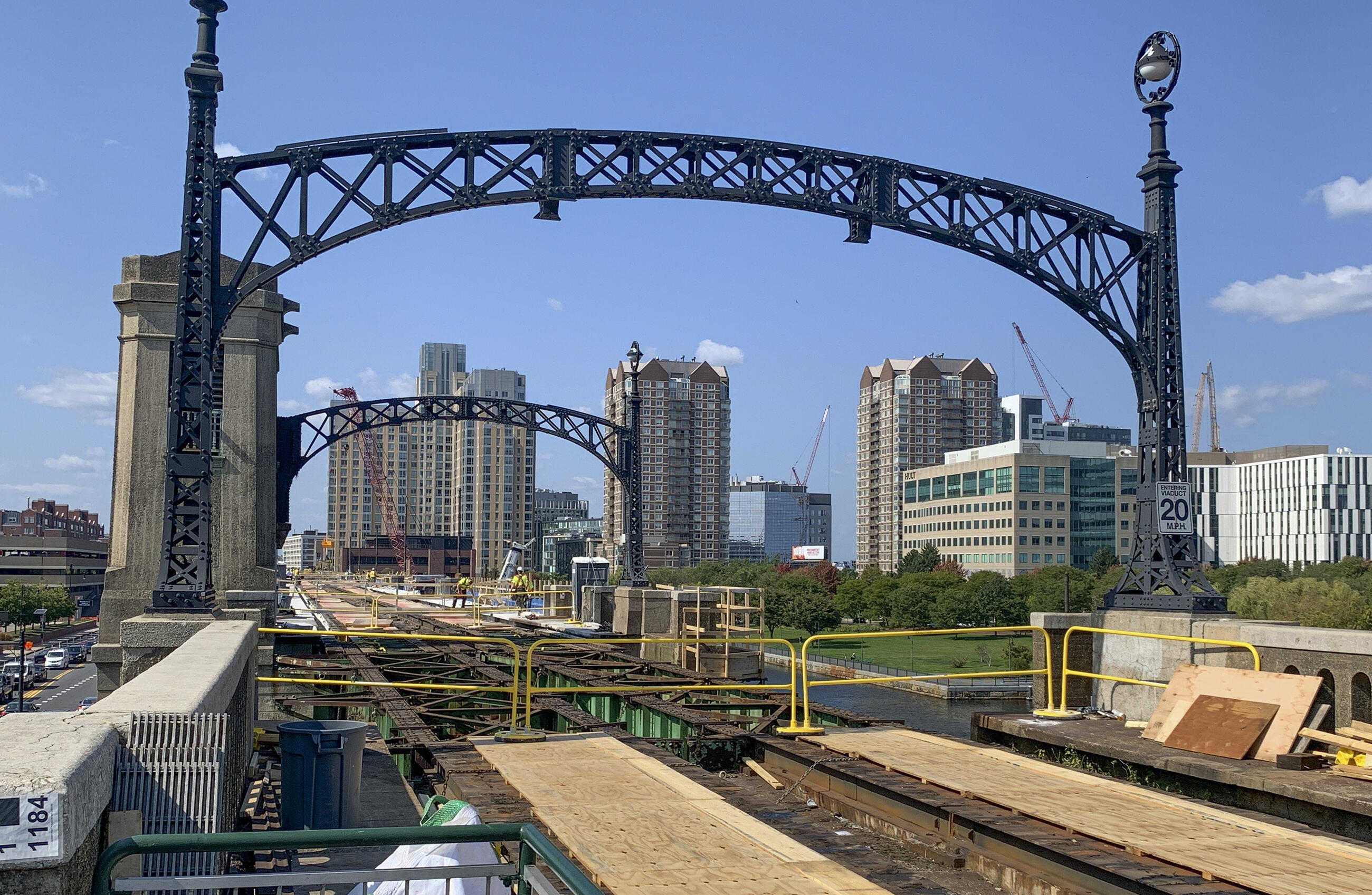 Construction on the Lechmere Viaduct in Summer 2021.