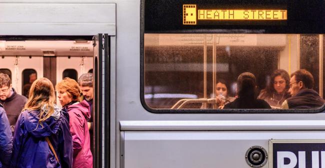 Customers on Green Line train